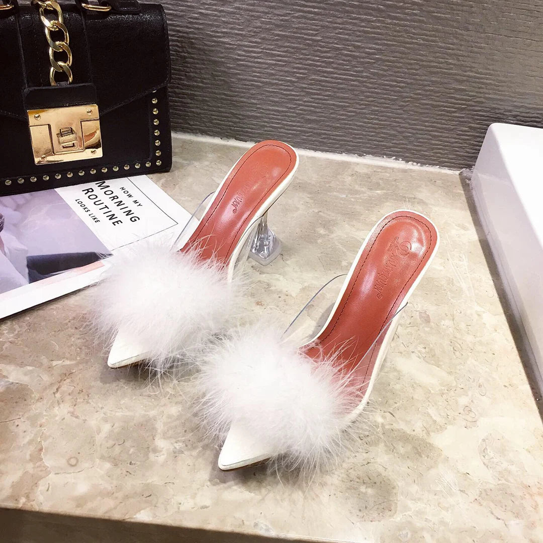 Fashion Fur Upper Slipper Heels  Big Size Sexy Women Shoes High Heels