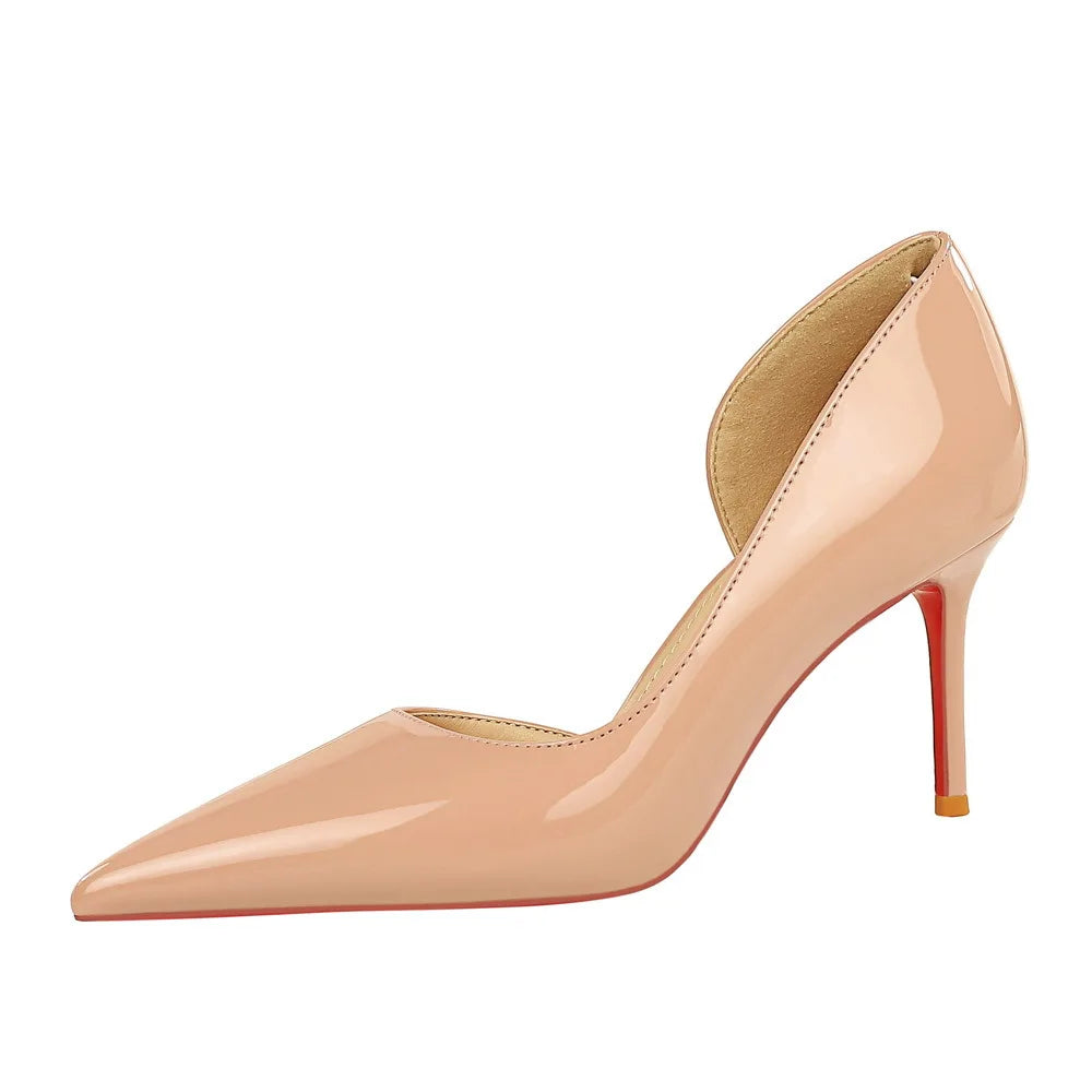 European American Style Fashionable Simple Sexy High Heels Womens Stiletto Patent Leather Glossy Side Elegant Slip-On