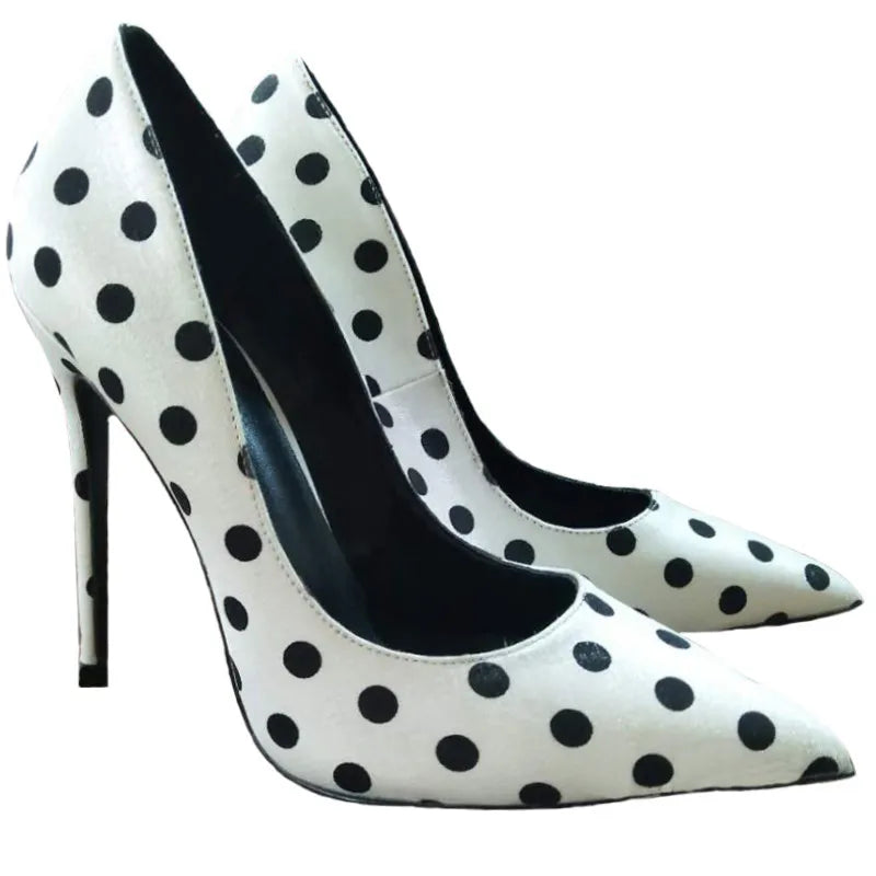 Spring and Autumn New Round Polka Dot High Heels Pointed Head Shallow Mouth Stiletto Sexy Women's Single Shoes