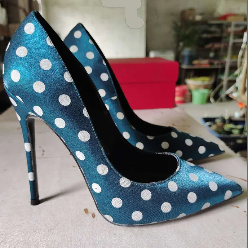 Spring and Autumn New Round Polka Dot High Heels Pointed Head Shallow Mouth Stiletto Sexy Women's Single Shoes
