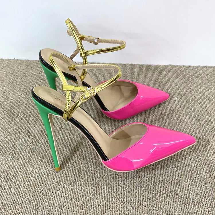Elegant Vintage Shoes Party Rose Red 2024 Pointed Toe Sandals 12CM/10CM Stiletto High Heels for Ladies