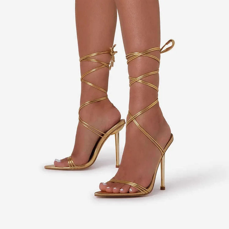 QuiteS High-Heeled Pointed Fashion Shoes Women's Catwalk Stiletto Sandals Heels Cross-Strap Wedge High Heel Shoes for Ladies
