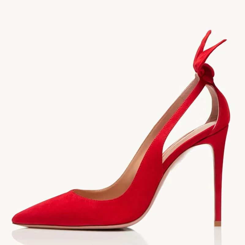 Big Size 47 High Heels Women Dress Back Bow Pumps Side Cut Out Sexy Stiletto Basic Wide Feet Evening Polka Dot Shoes
