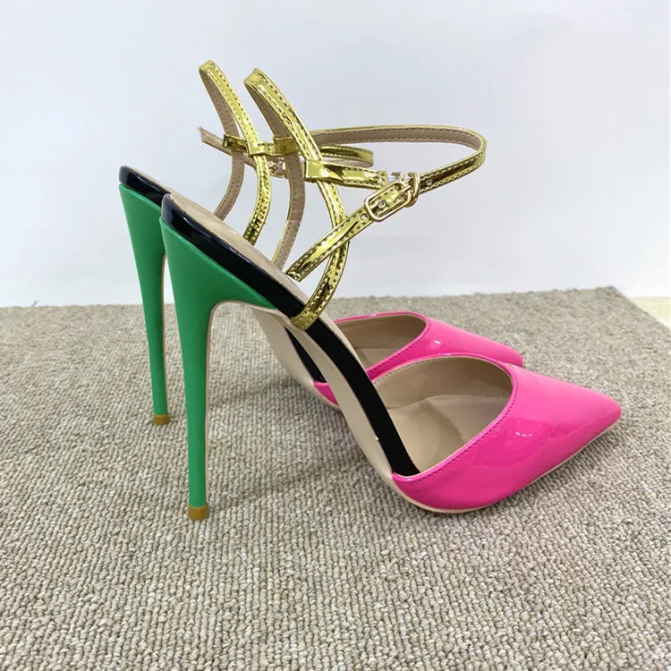 Elegant Vintage Shoes Party Rose Red 2024 Pointed Toe Sandals 12CM/10CM Stiletto High Heels for Ladies