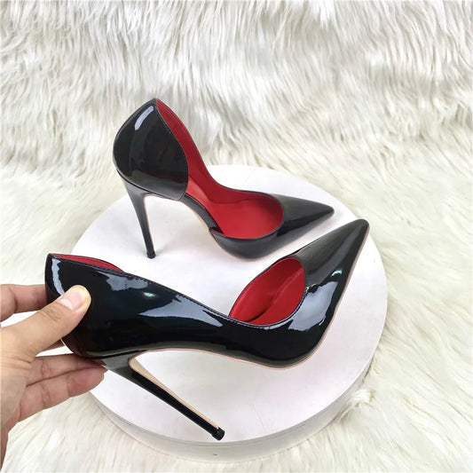 Black Patent Leather Women Stiletto Pumps Pointed Toe Sexy 8cm 10cm 12cm Customize 34-45 High Heels
