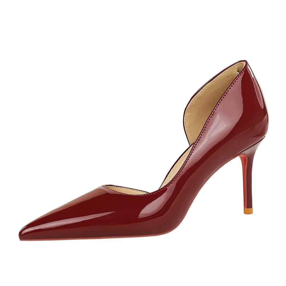 European American Style Fashionable Simple Sexy High Heels Womens Stiletto Patent Leather Glossy Side Elegant Slip-On