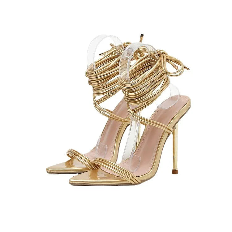 QuiteS High-Heeled Pointed Fashion Shoes Women's Catwalk Stiletto Sandals Heels Cross-Strap Wedge High Heel Shoes for Ladies