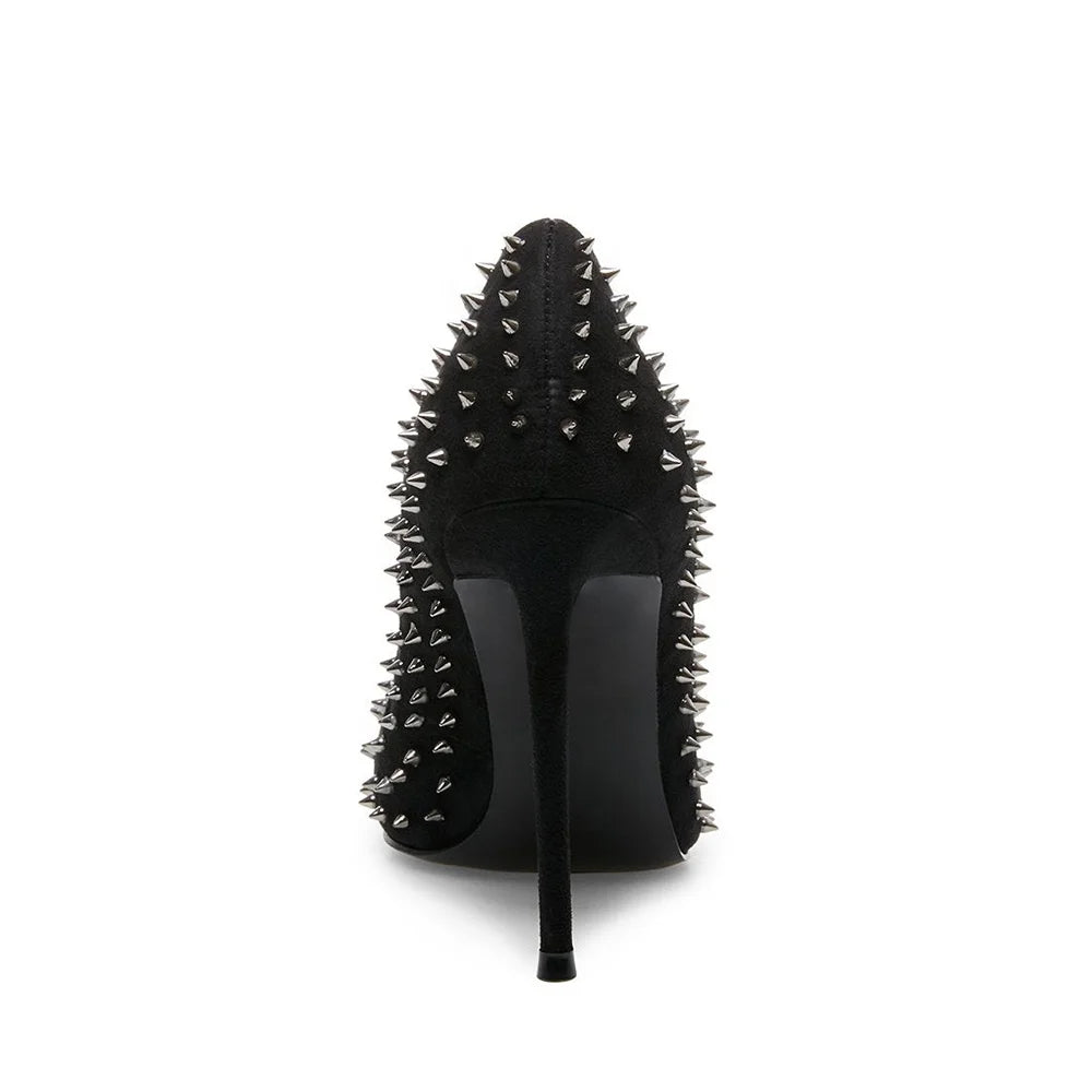 2022 Black Pumps With Studded Upper Stylish High Heels Pointed Toe Stilettos Sexy Party Women Shoes
