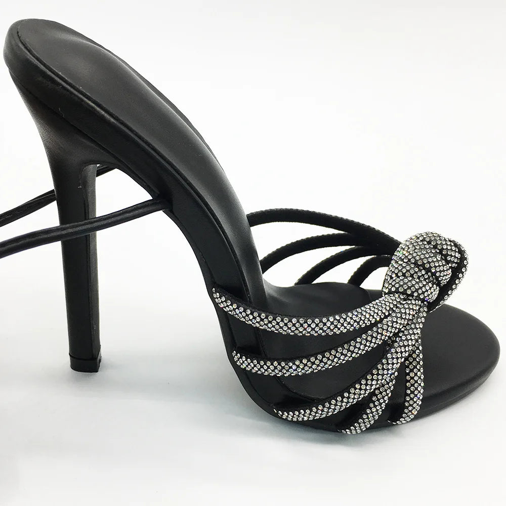 2025 Strap Water Diamond Fine Heel Plus Women's Party Fashion Show High Heels Slippers Fashion Versatile Outfit