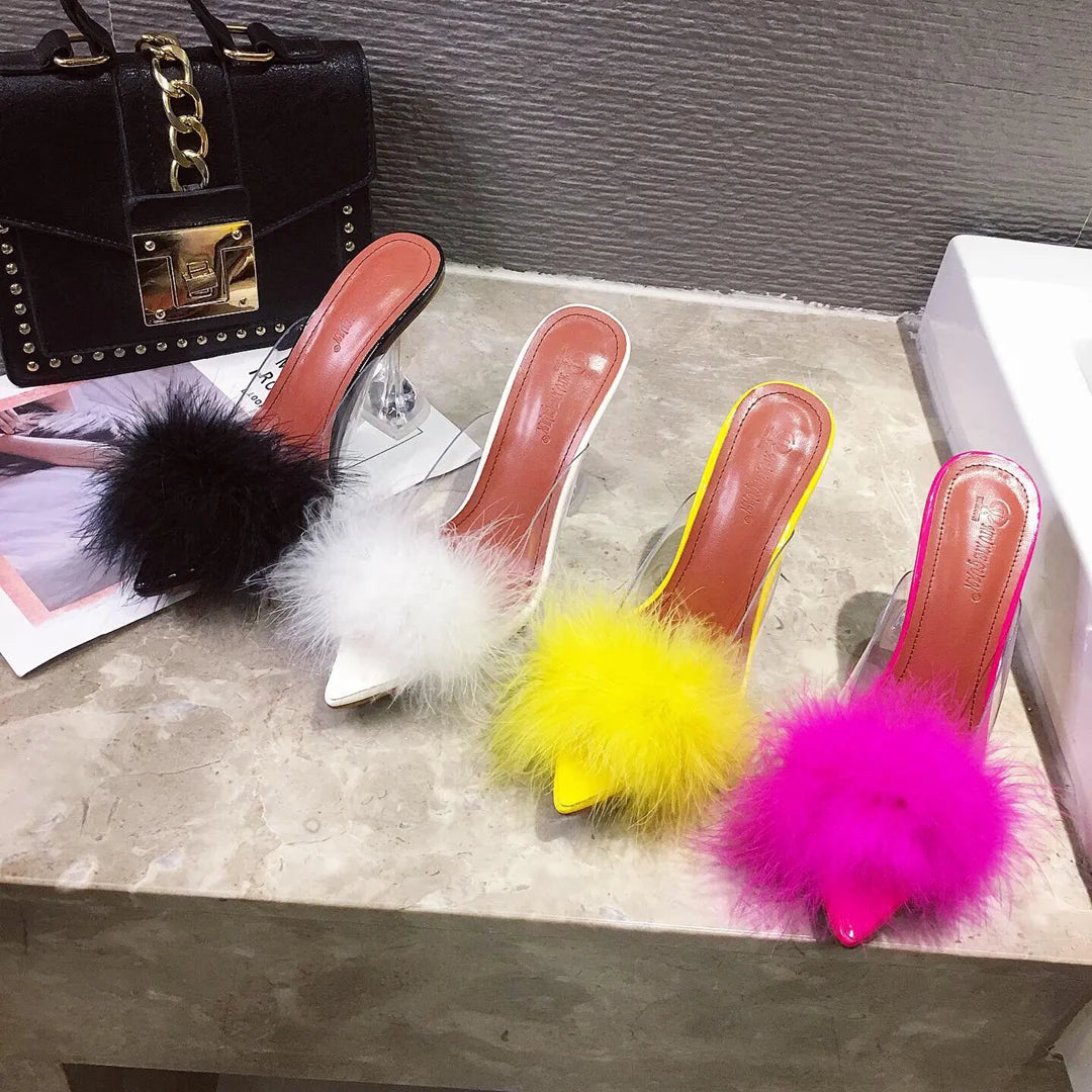 Fashion Fur Upper Slipper Heels  Big Size Sexy Women Shoes High Heels