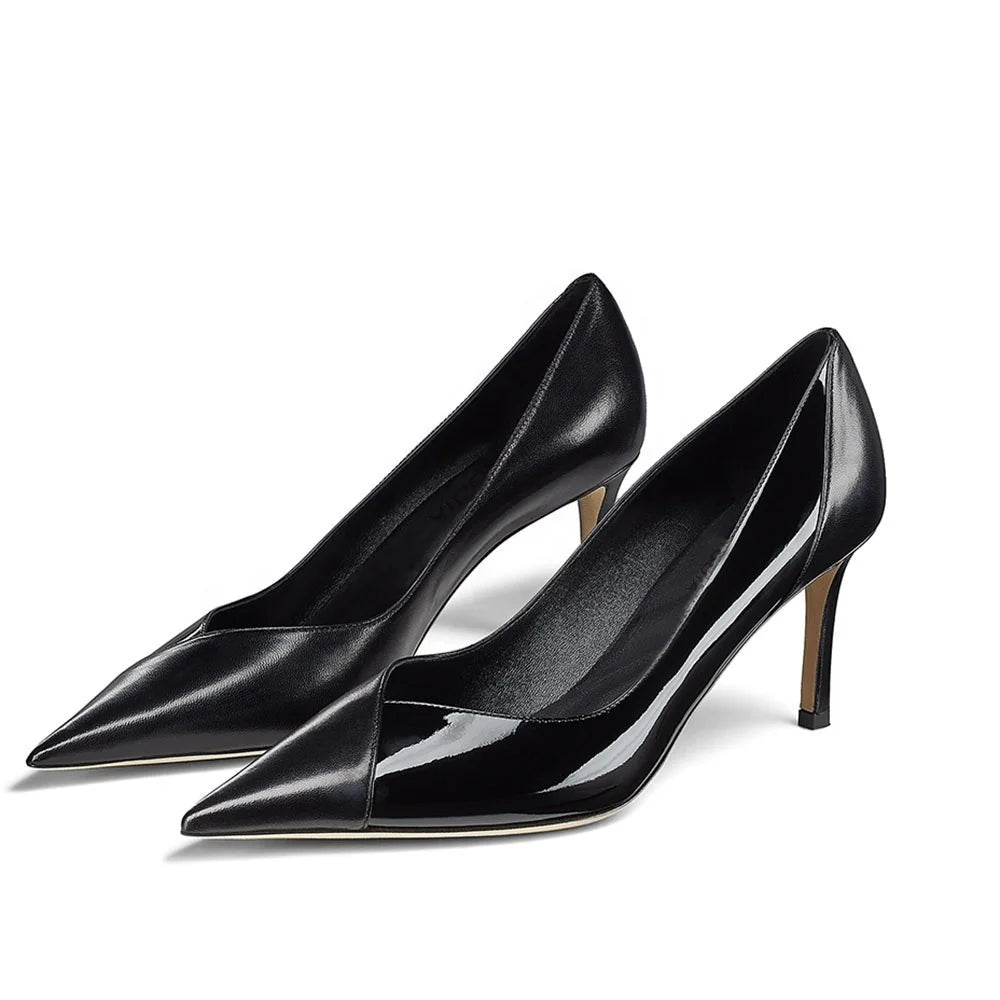 Women's Stitching High Heels Pointed Toe Pumps Mature Daily Fashion Stiletto Elegant All-match Ladies Shoes