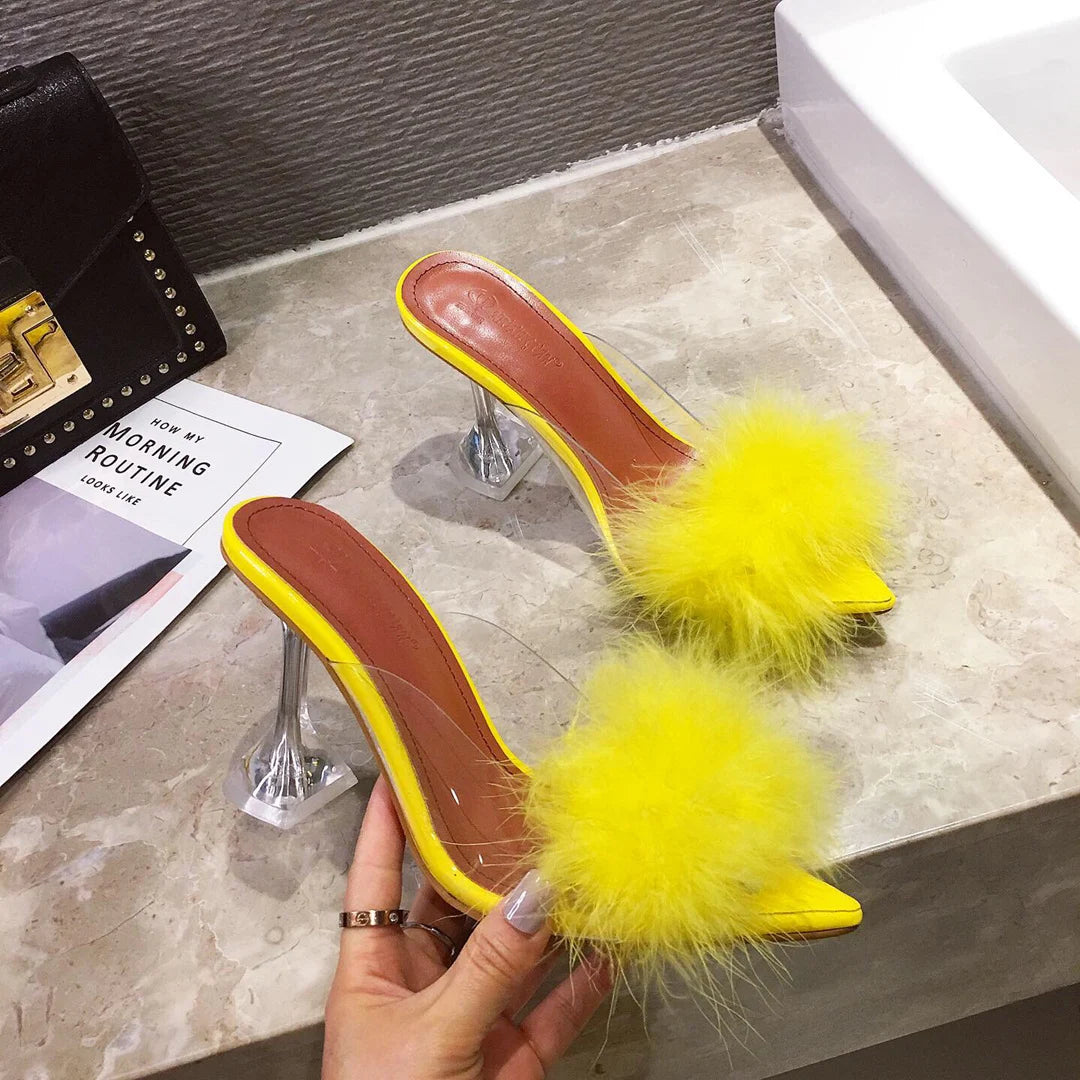 Fashion Fur Upper Slipper Heels  Big Size Sexy Women Shoes High Heels