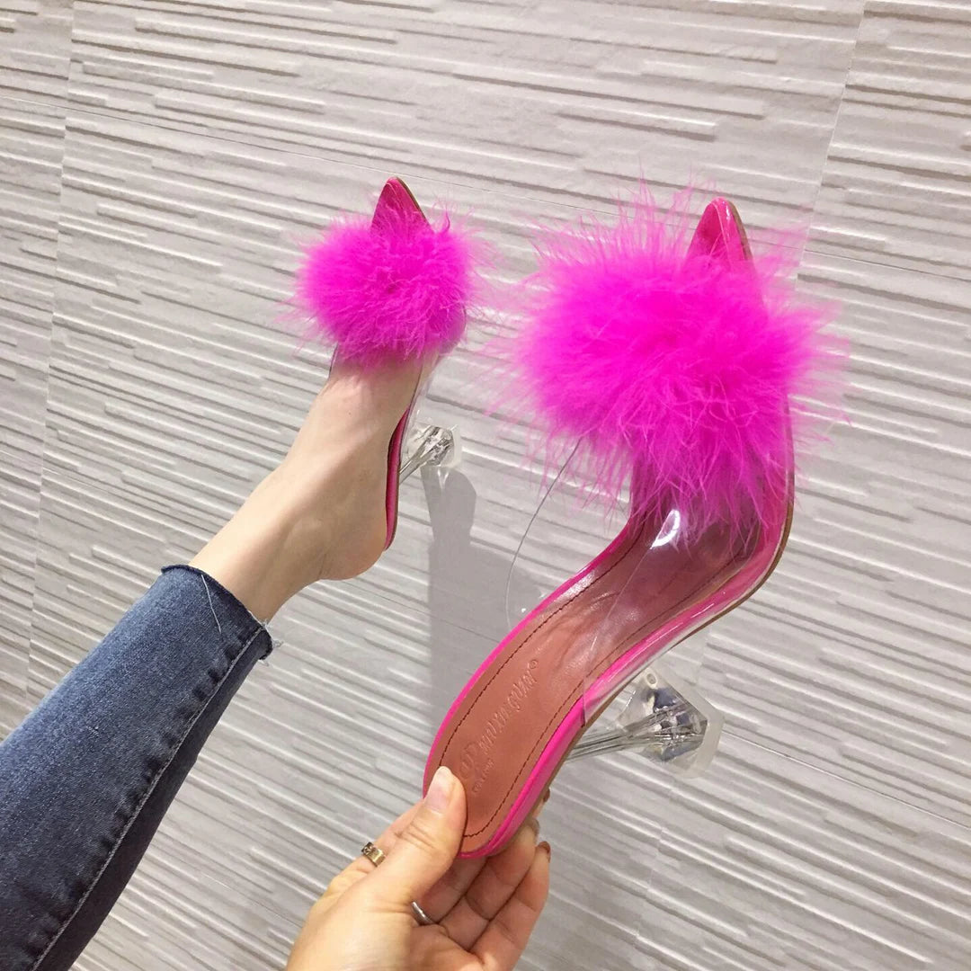 Fashion Fur Upper Slipper Heels  Big Size Sexy Women Shoes High Heels