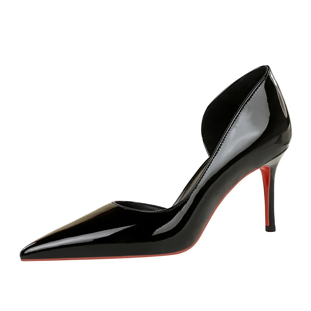 European American Style Fashionable Simple Sexy High Heels Womens Stiletto Patent Leather Glossy Side Elegant Slip-On