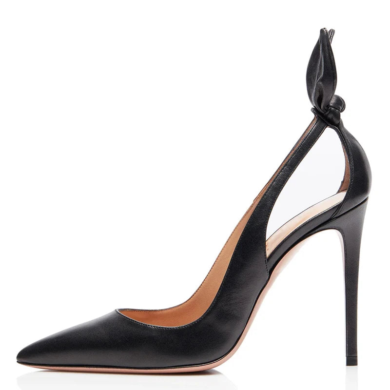 Big Size 47 High Heels Women Dress Back Bow Pumps Side Cut Out Sexy Stiletto Basic Wide Feet Evening Polka Dot Shoes
