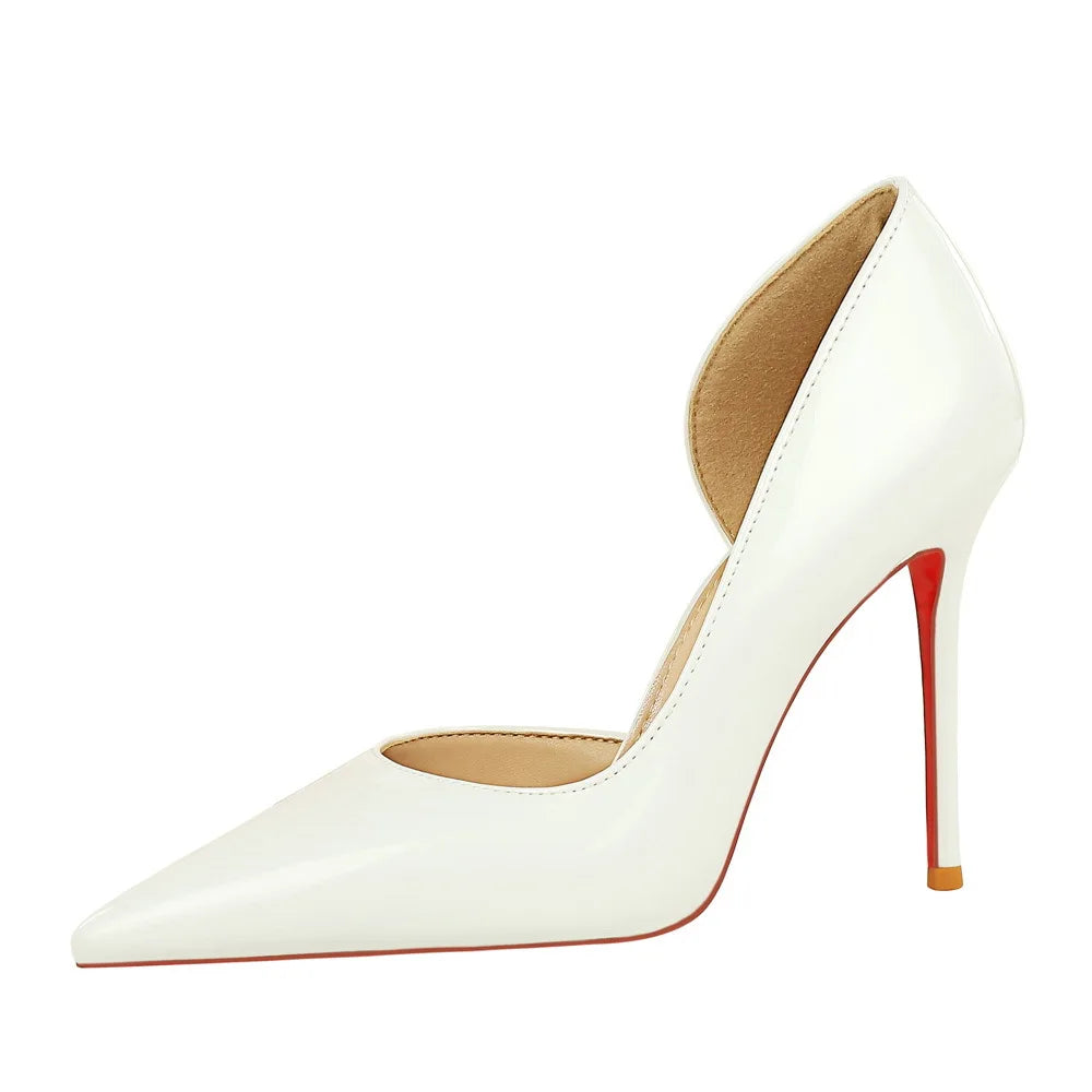 European American Style Fashionable Simple Sexy High Heels Womens Stiletto Patent Leather Glossy Side Elegant Slip-On