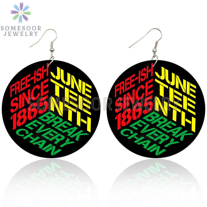 SOMESOOR 6Pairs Juneteenth Vibes Design Wooden Drop Earrings Jewelry For Black Women African Colors Round Pendant Loops Dangle