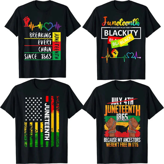 Juneteenth Blackity Heartbeat Black History African America T-Shirt Breaking Every Chain Since 1865 June 19 US Flag Tee Top