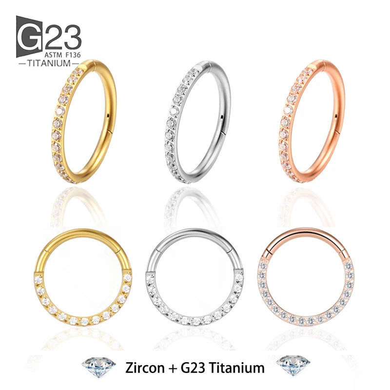 1/10Pcs G23 Titanium 14G/16G/18G Nose Rings Hinged Segment Ear Cartilage Tragus Earring Hoops Septum Clicker Piercing  Jewelry