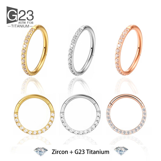 1/10Pcs G23 Titanium 14G/16G/18G Nose Rings Hinged Segment Ear Cartilage Tragus Earring Hoops Septum Clicker Piercing  Jewelry