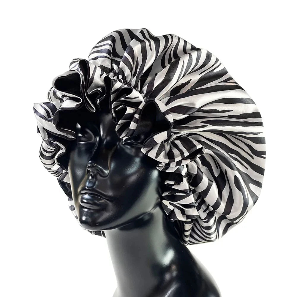 Silky Satin Bonnet Women Sleeping Cap Large Reversible Satin Linned Night Sleep Headwrap Hat Hair Wrap Accessories