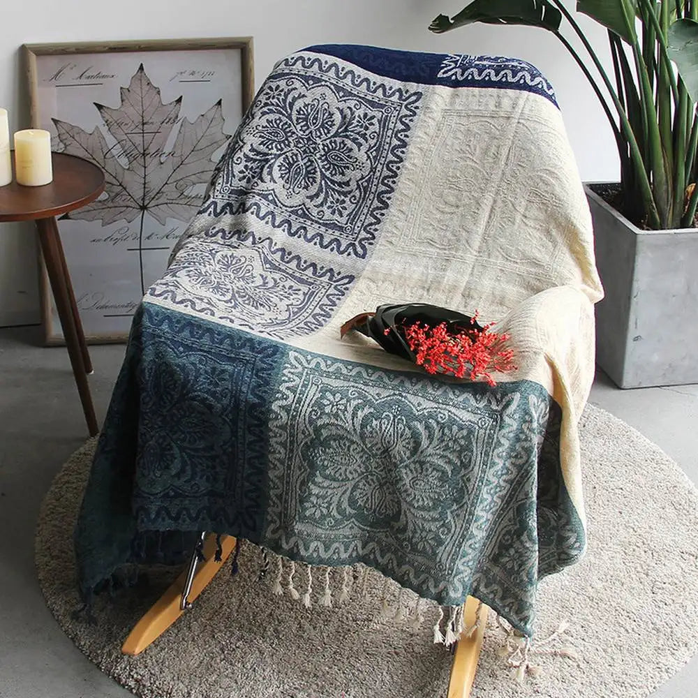 Blankets Mediterranean American Chenille Sofa Cushion Colorful Bohemian Chenille Plaids Sofa Large Cobertor Blanket With Tassel