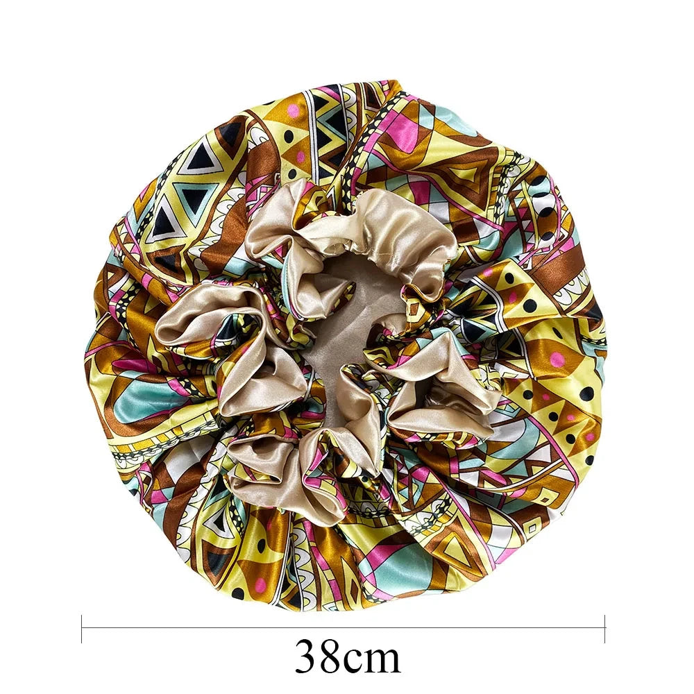 Silky Satin Bonnet Women Sleeping Cap Large Reversible Satin Linned Night Sleep Headwrap Hat Hair Wrap Accessories