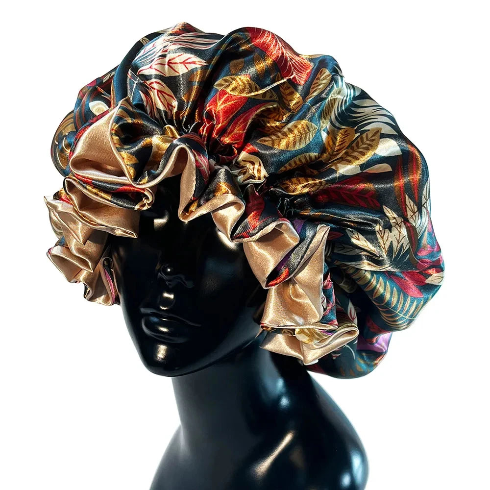 Silky Satin Bonnet Women Sleeping Cap Large Reversible Satin Linned Night Sleep Headwrap Hat Hair Wrap Accessories