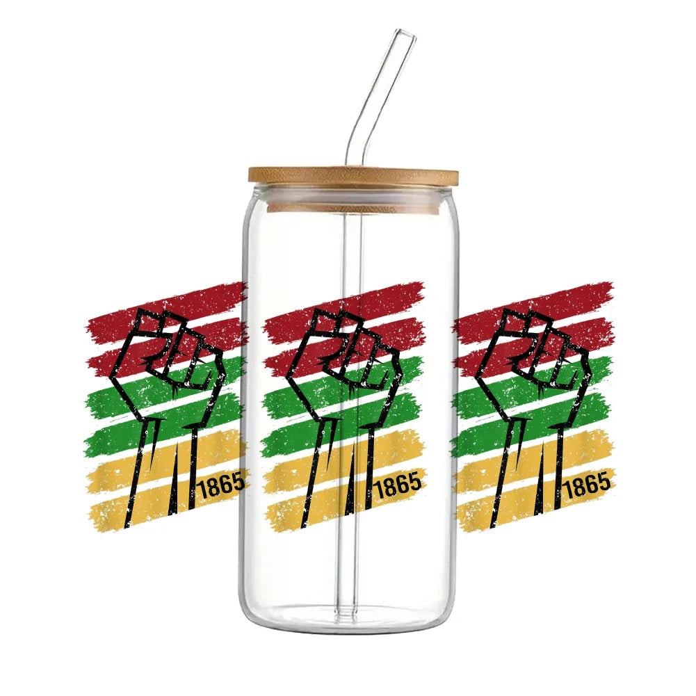 24x11cm Juneteenth 3D UV DTF Wraps Transfer Sticker DIY For 16oz Libbey Glass Cup Waterproof Wrap Transfers Decals Coffee Cup