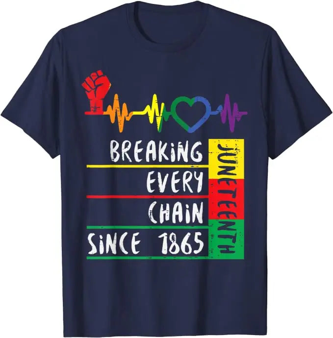 Juneteenth Blackity Heartbeat Black History African America T-Shirt Breaking Every Chain Since 1865 June 19 US Flag Tee Top