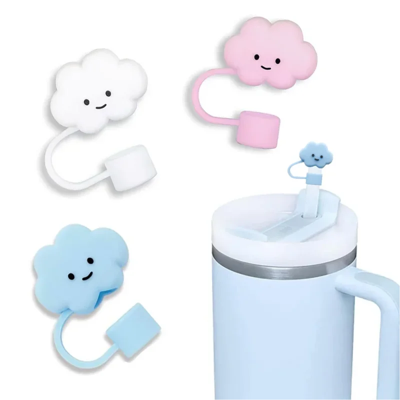 Cute Clouds Straw Covers Cap Reusable Silicone Straw Toppers For  Cup Leak-proof Dust Proof Straws Cover water bottle cover bag