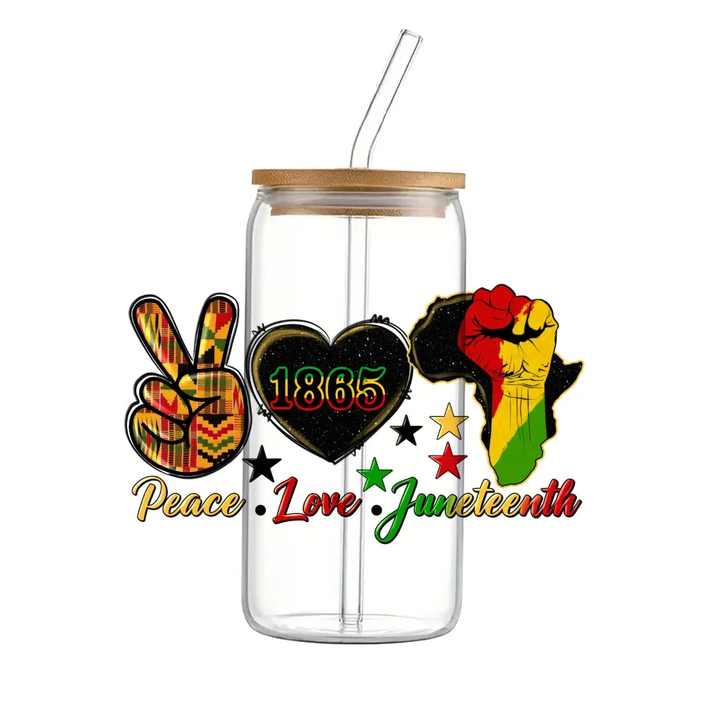 24x11cm Juneteenth 3D UV DTF Wraps Transfer Sticker DIY For 16oz Libbey Glass Cup Waterproof Wrap Transfers Decals Coffee Cup