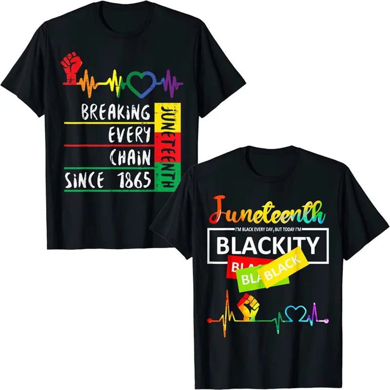 Juneteenth Blackity Heartbeat Black History African America T-Shirt Breaking Every Chain Since 1865 June 19 US Flag Tee Top