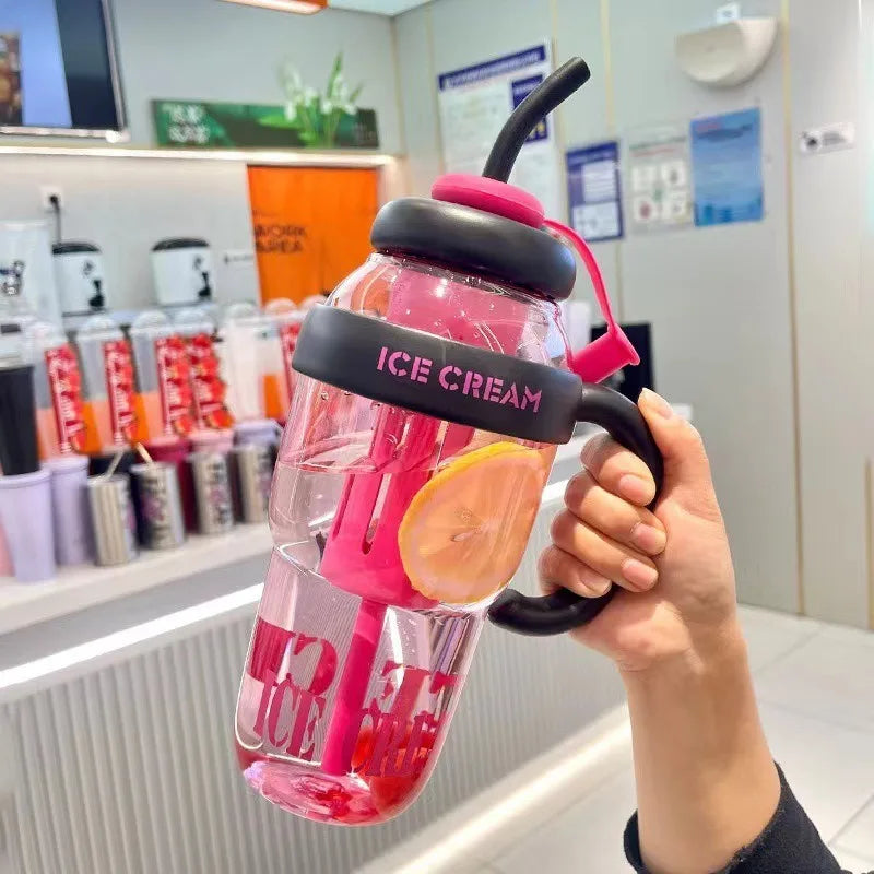 Trendy Oversized Tumbler - 32oz Summer Cup with Straw & Leakproof Lid - Cute Lucky Print Design for Travel, Beach & Outdoor