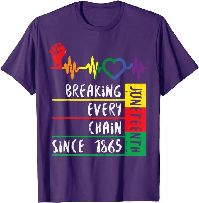 Juneteenth Blackity Heartbeat Black History African America T-Shirt Breaking Every Chain Since 1865 June 19 US Flag Tee Top