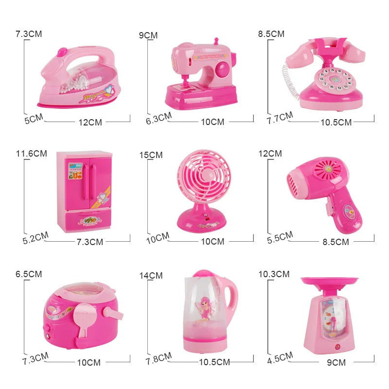 Children's Simulated Kitchen Play House Small Appliances Refrigerator Microwave Hair Dryer Coffee Machine Electric Kettle Toys
