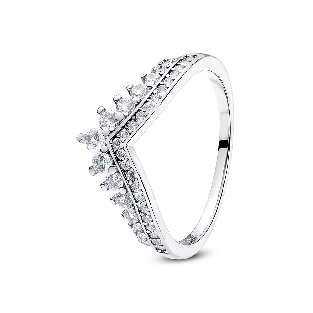 925 Sterling Silver Rings For Women Original Crown Love Heart Wishbone Engagement Wedding Rose Gold Crystal Ring Luxury Jewelry