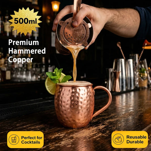 500ml 100% Copper Cups Pure Solid  Moscow Mule PURE Copper Mugs-Shaped 17oz Cocktail Cups Beer Milk Mug Drinkware