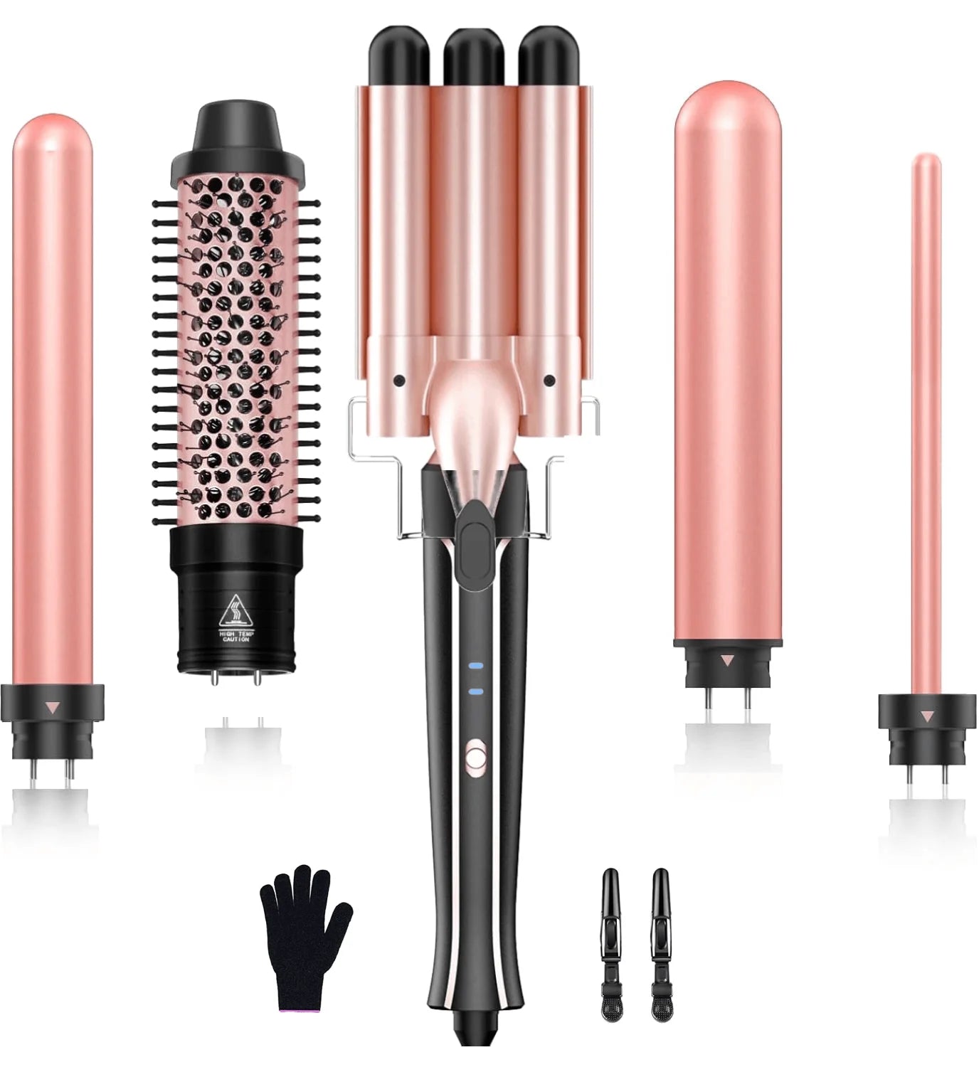 Curling Iron Set 6-in-1 Hair Curler with 3 Barrel Hair Crimper, Hair Straightener - Waver Heating Styling Tools for Women