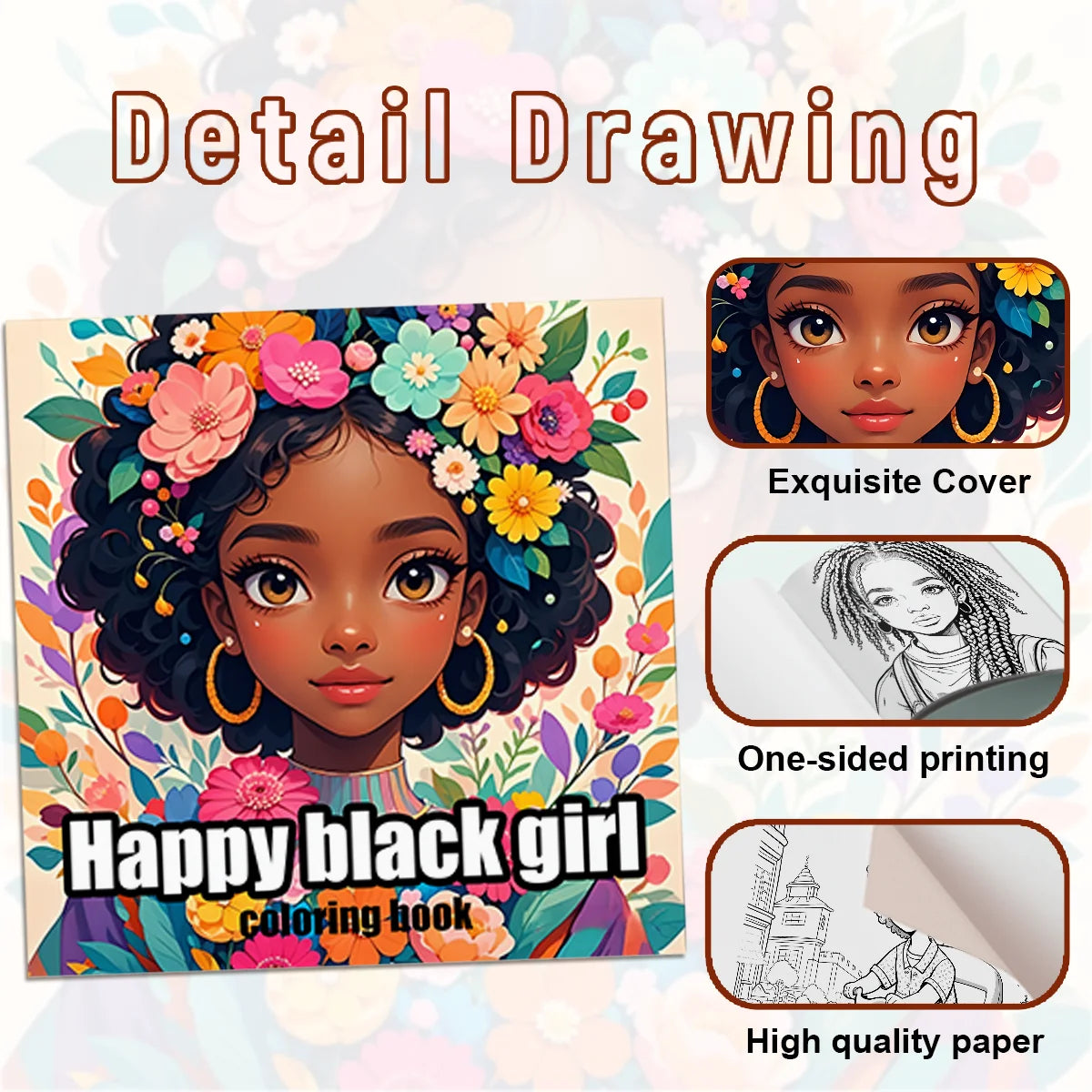 Black Beauty Coloring Book - Thick Pages for Creative Expression, Perfect for Dark-Skinned Girls