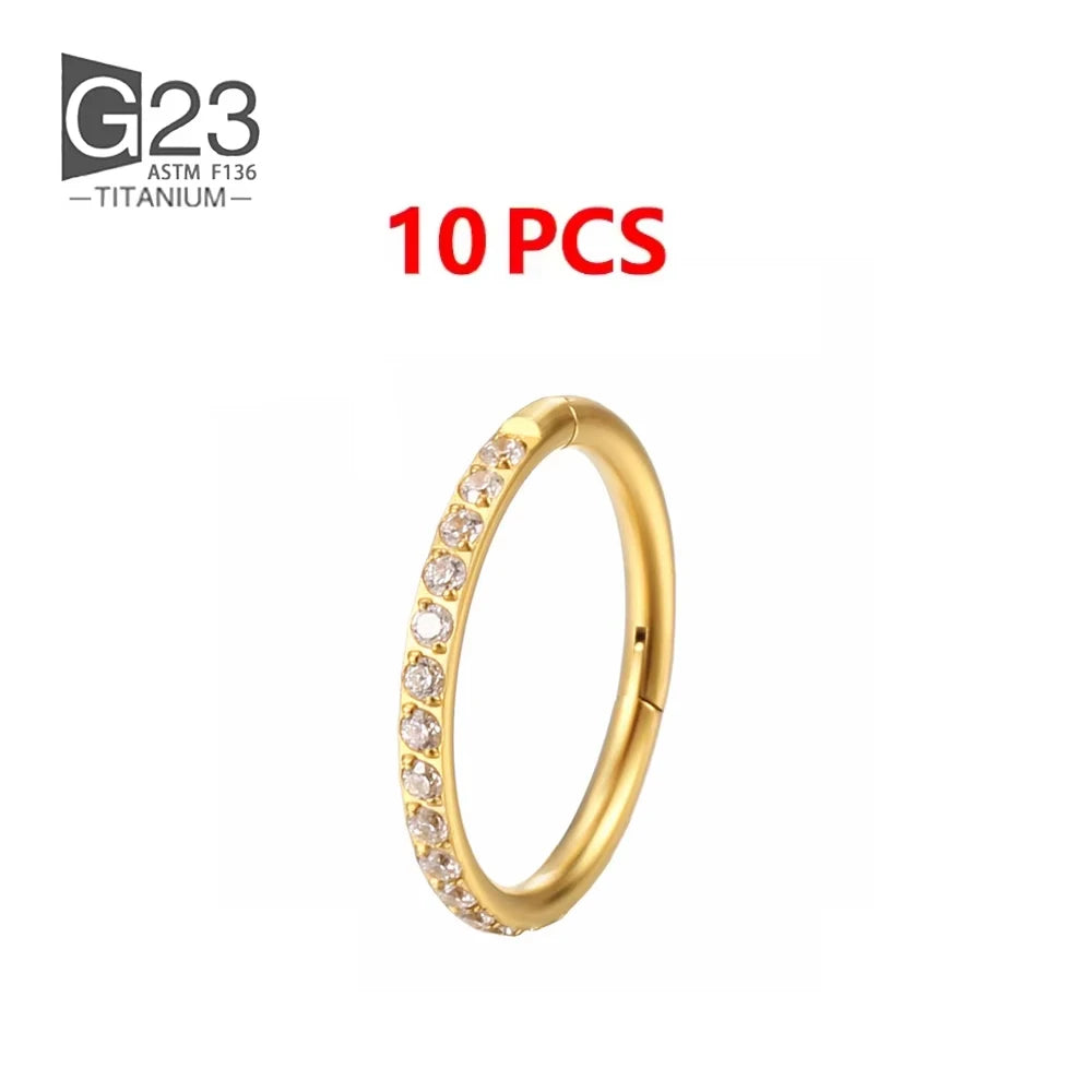 1/10Pcs G23 Titanium 14G/16G/18G Nose Rings Hinged Segment Ear Cartilage Tragus Earring Hoops Septum Clicker Piercing  Jewelry