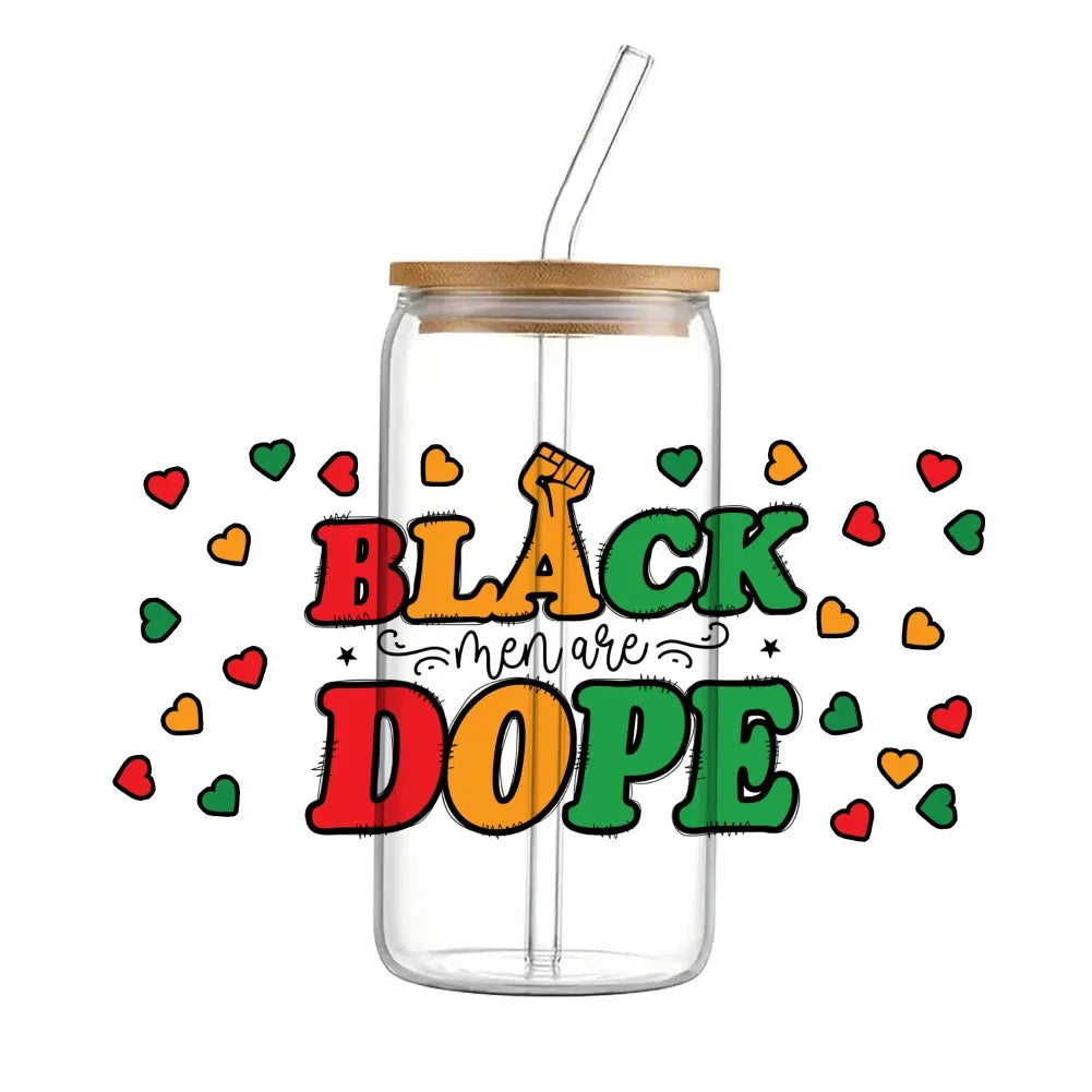 24x11cm Juneteenth 3D UV DTF Wraps Transfer Sticker DIY For 16oz Libbey Glass Cup Waterproof Wrap Transfers Decals Coffee Cup