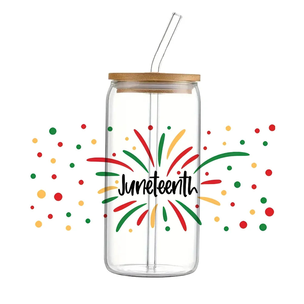 24x11cm Juneteenth 3D UV DTF Wraps Transfer Sticker DIY For 16oz Libbey Glass Cup Waterproof Wrap Transfers Decals Coffee Cup