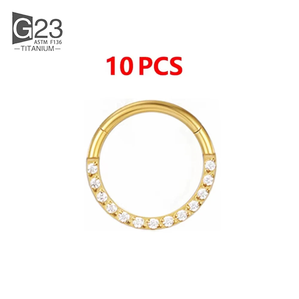 1/10Pcs G23 Titanium 14G/16G/18G Nose Rings Hinged Segment Ear Cartilage Tragus Earring Hoops Septum Clicker Piercing  Jewelry