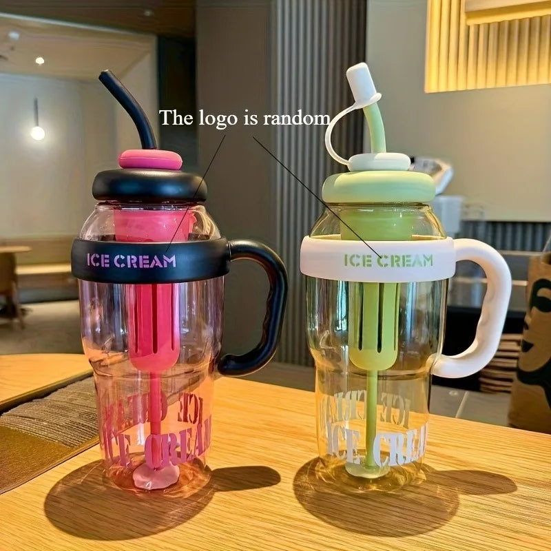 Trendy Oversized Tumbler - 32oz Summer Cup with Straw & Leakproof Lid - Cute Lucky Print Design for Travel, Beach & Outdoor