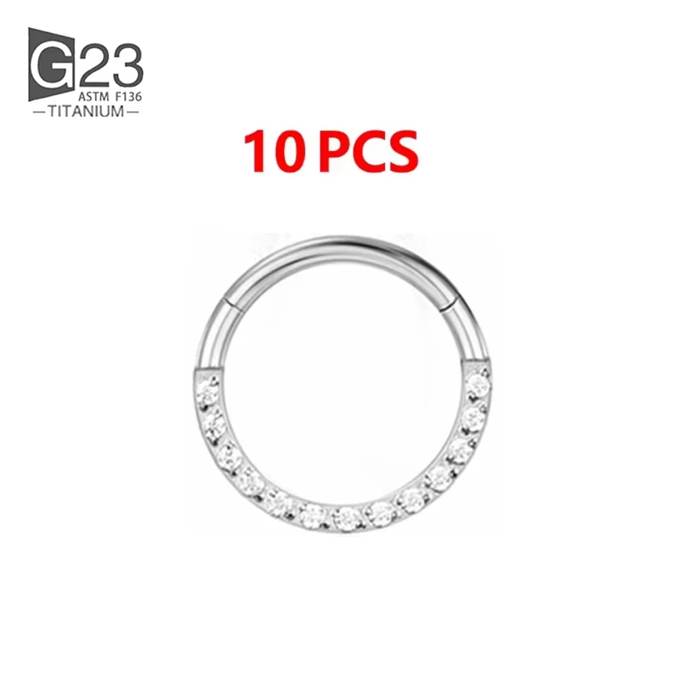 1/10Pcs G23 Titanium 14G/16G/18G Nose Rings Hinged Segment Ear Cartilage Tragus Earring Hoops Septum Clicker Piercing  Jewelry