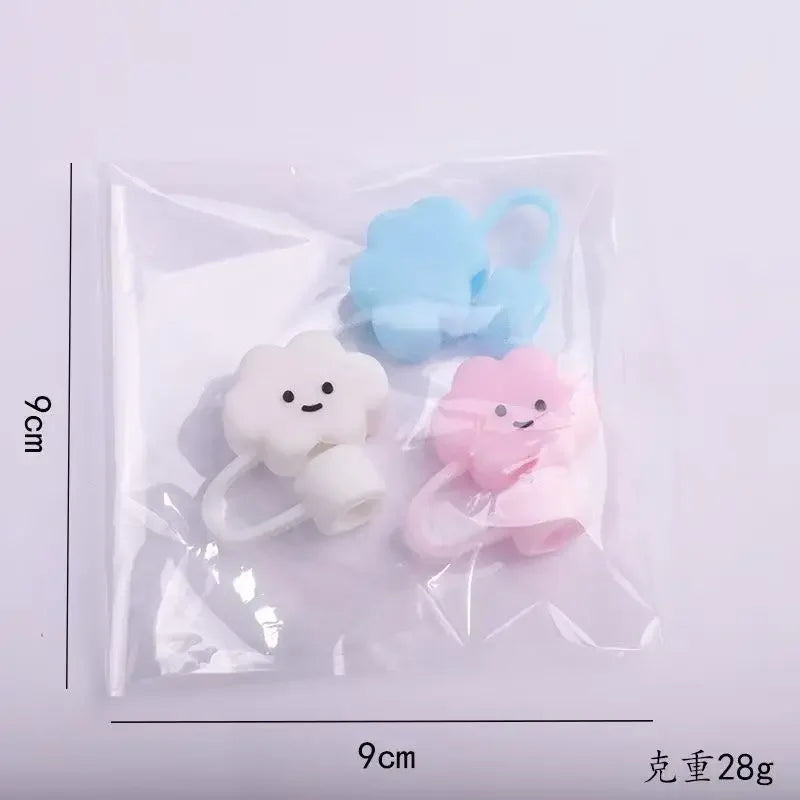 Cute Clouds Straw Covers Cap Reusable Silicone Straw Toppers For  Cup Leak-proof Dust Proof Straws Cover water bottle cover bag