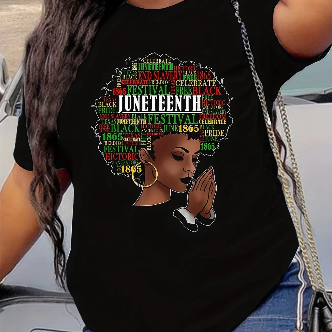 Juneteenth Print T-Shirt, Short Sleeve Crew Neck Casual Top For Summer & Spring, Women's Clothing