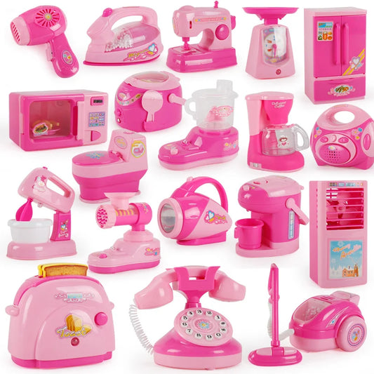 Children's Simulated Kitchen Play House Small Appliances Refrigerator Microwave Hair Dryer Coffee Machine Electric Kettle Toys