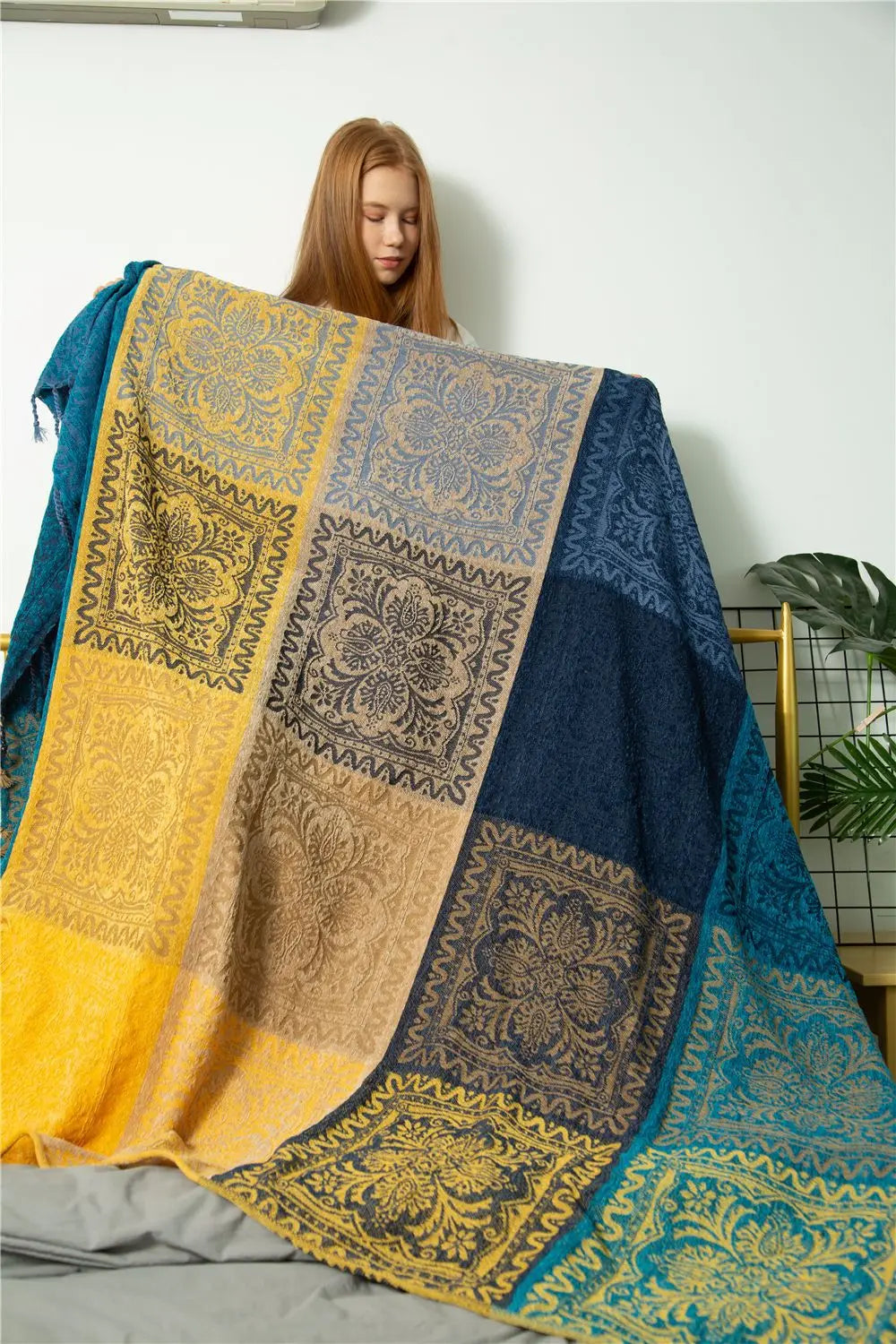 Blankets Mediterranean American Chenille Sofa Cushion Colorful Bohemian Chenille Plaids Sofa Large Cobertor Blanket With Tassel